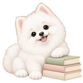 니니 坐在粉色與綠色書堆旁，準備一起學習